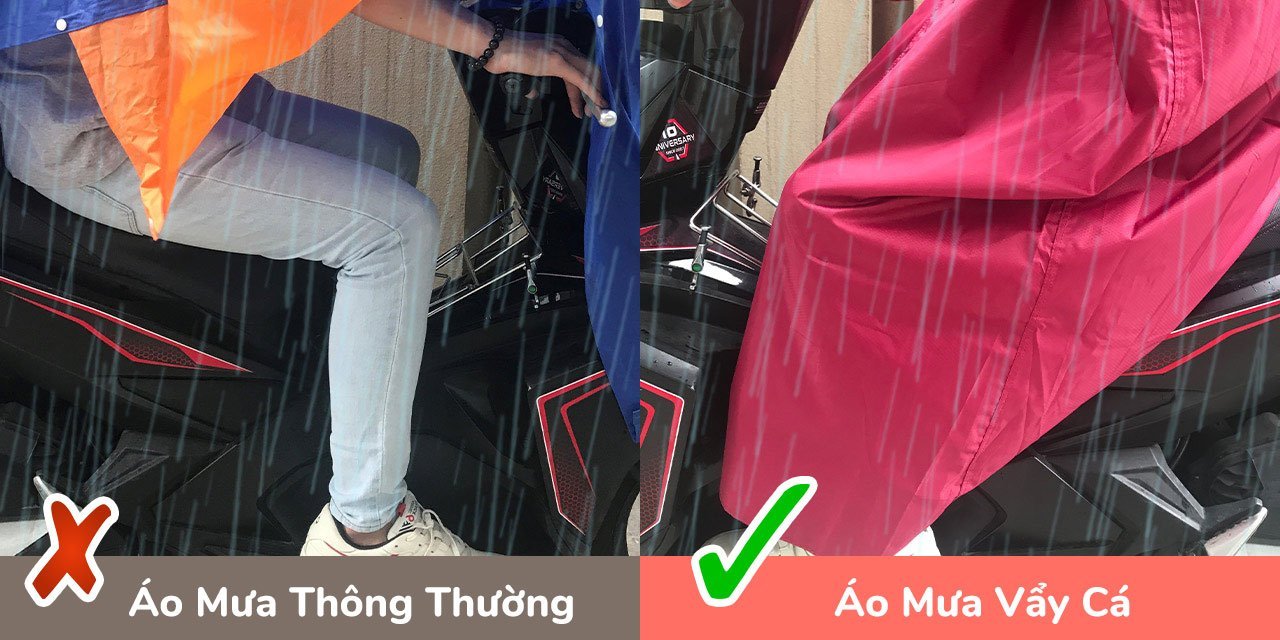 Không Còn Bị Ướt 2 Bên Hông Khi Mặc Áo Mưa Vẩy Cá